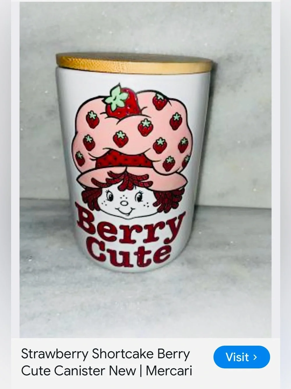 #2797*”5x7”Strawberry Shortcake 'Berry Cute' Pink Ceramic Canister W/Cork Lid